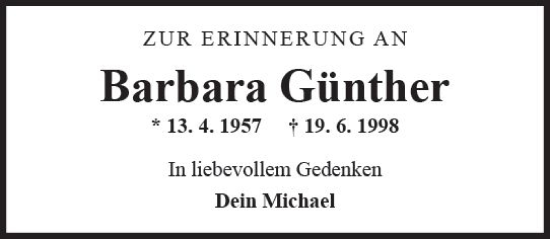 Traueranzeige von Barbara Günther von Wormser Zeitung