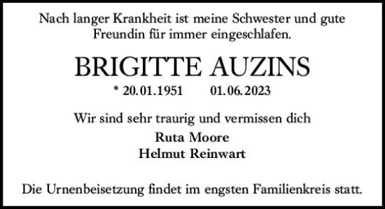 Traueranzeige von Brigitte Auzins von Groß-Gerauer Echo