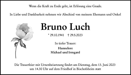 Traueranzeige von Bruno Luch von Rüsselsheimer Echo