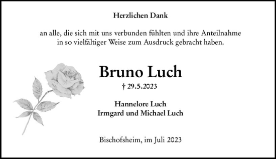 Traueranzeige von Bruno Luch von Rüsselsheimer Echo