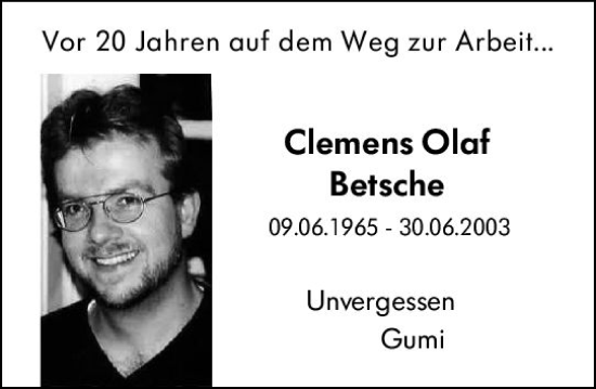 Traueranzeige von Clemens Olaf Betsche von Allgemeine Zeitung Mainz