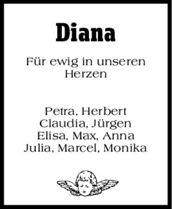 Traueranzeige von Diana  von Wiesbadener Kurier