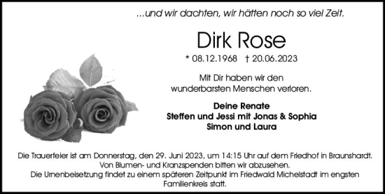 Traueranzeige von Dirk Rose von Darmstädter Echo