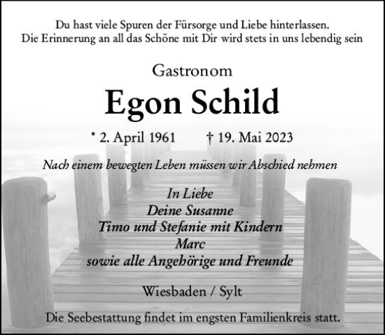 Traueranzeige von Egon Schild von Rheingau Kurier