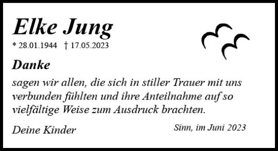 Traueranzeige von Elke Jung von Dill Block