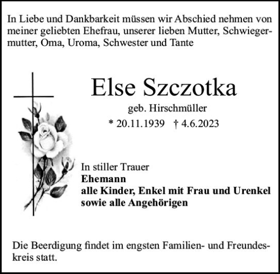 Traueranzeige von Else Szczotka von Darmstädter Echo