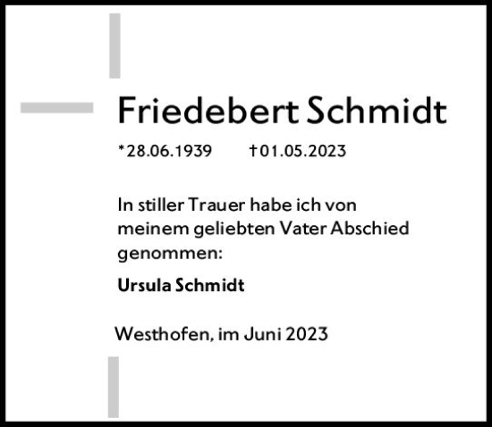 Traueranzeige von Friedebert Schmidt von Wormser Zeitung