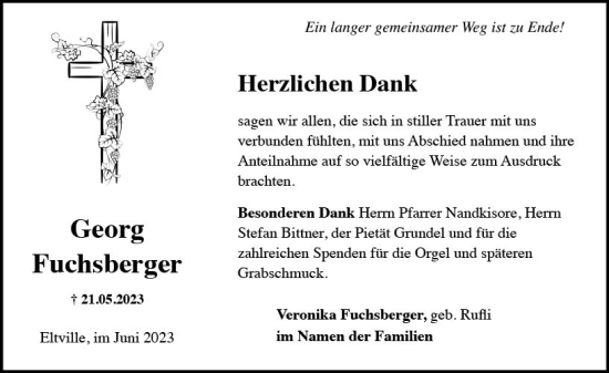 Traueranzeige von Georg Fuchsberger von Rheingau Kurier