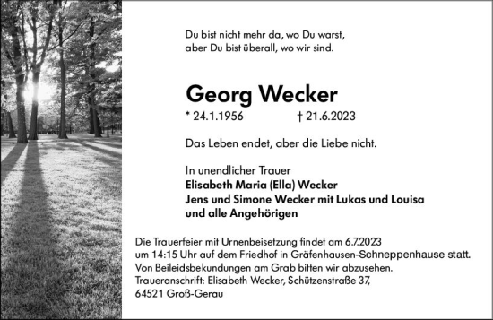 Traueranzeige von Georg Wecker von Groß-Gerauer Echo