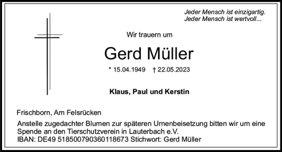 Traueranzeige von Gerd Müller von VRM Trauer