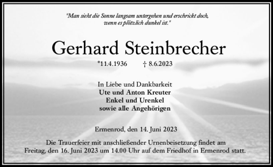 Traueranzeige von Gerhard Steinbrecher von VRM Trauer