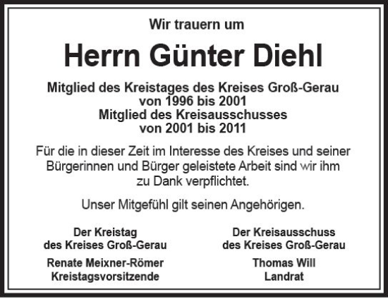 Traueranzeige von Günter Diehl von Groß-Gerauer Echo