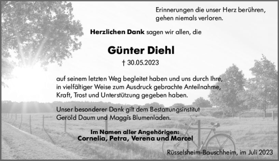 Traueranzeige von Günter Diehl von Rüsselsheimer Echo