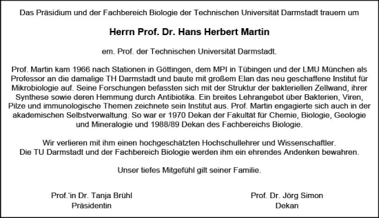 Traueranzeige von Hans Herbet Martin von Darmstädter Echo