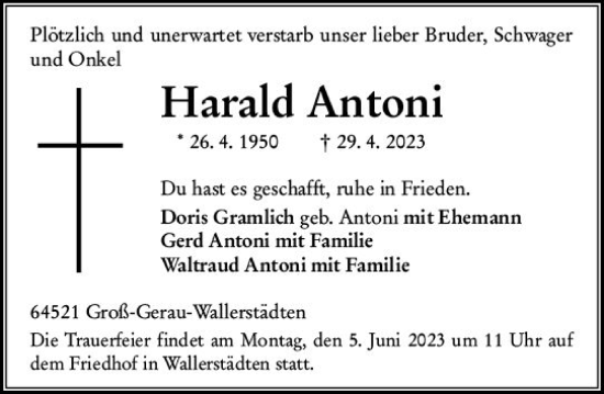 Traueranzeige von Harald Antoni von Groß-Gerauer Echo