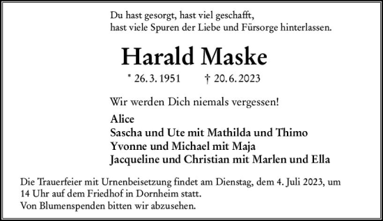 Traueranzeige von Harald Maske von Groß-Gerauer Echo