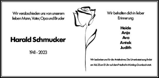 Traueranzeige von Harald Schmucker von Odenwälder Echo