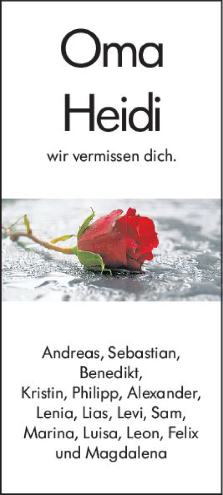 Traueranzeige von Heidi  von Darmstädter Echo