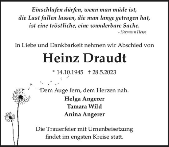 Traueranzeige von Heinz Draudt von Groß-Gerauer Echo