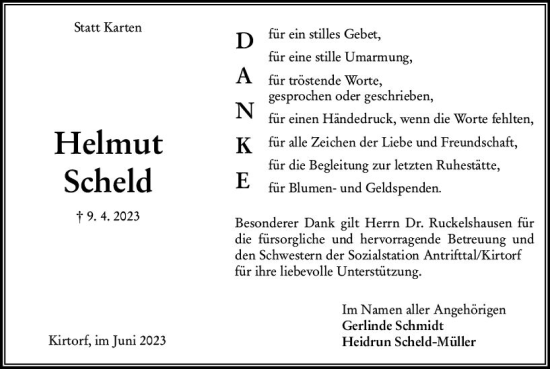 Traueranzeige von Helmut Scheld von VRM Trauer