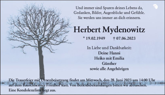 Traueranzeige von Herbert Mydenowitz von Rüsselsheimer Echo