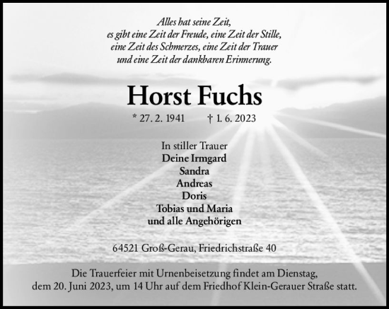 Traueranzeige von Horst Fuchs von Groß-Gerauer Echo