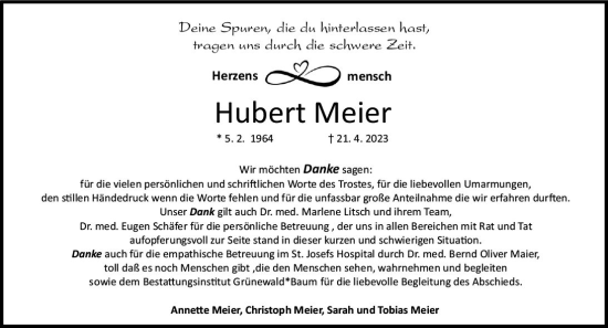 Traueranzeige von Hubert Meier von Wiesbadener Kurier