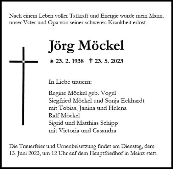 Traueranzeige von Jörg Möckel von Allgemeine Zeitung Mainz