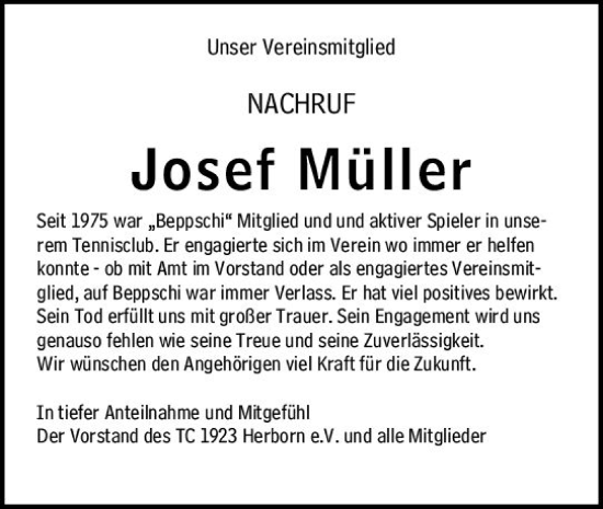 Traueranzeige von Josef Müller von Dill Block
