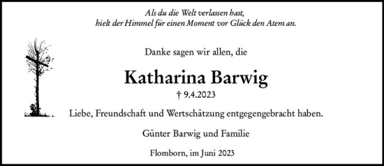Traueranzeige von Katharina Barwig von Allgemeine Zeitung Alzey