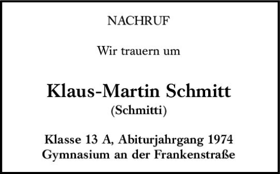 Traueranzeige von Klaus-Martin Schmitt von Allgemeine Zeitung Alzey