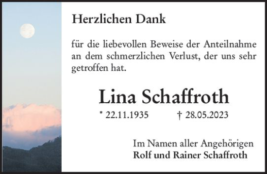 Traueranzeige von Lina Schaffroth von Groß-Gerauer Echo