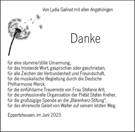 Traueranzeige von Lydia Galinat von Darmstädter Echo