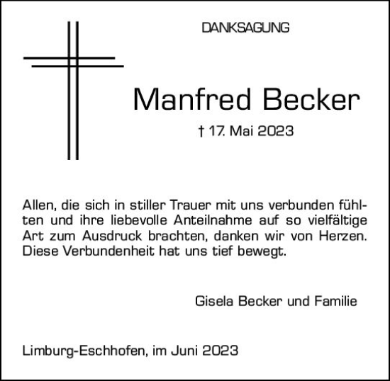 Traueranzeige von Manfred Becker von Nassauische Neue Presse