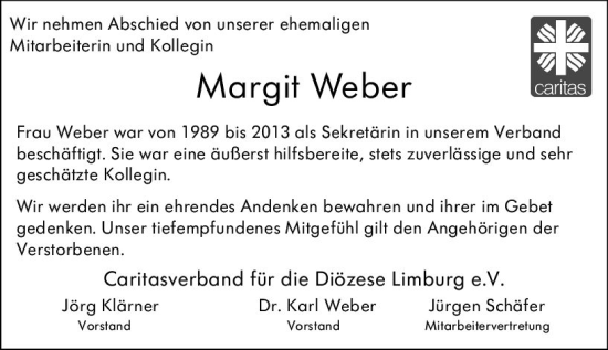 Traueranzeige von Margit Weber von Nassauische Neue Presse