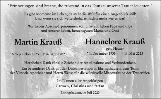 Traueranzeige von Martin Krauß von Wetzlarer Neue Zeitung