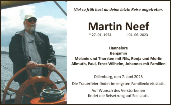 Traueranzeige von Martin Neef von Dill Block