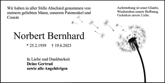 Traueranzeige von Norbert Bernhard von Darmstädter Echo