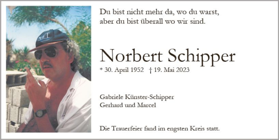 Traueranzeige von Norbert Schipper von Wiesbadener Kurier