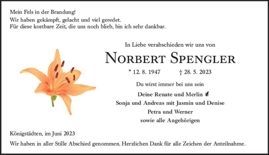Traueranzeige von Norbert Spengler von Rüsselsheimer Echo