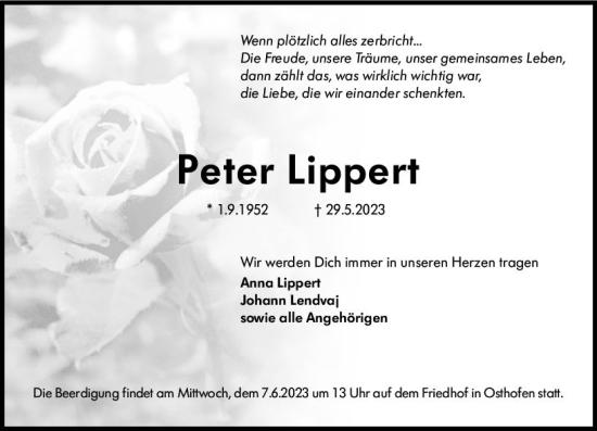 Traueranzeige von Peter Lippert von Wormser Zeitung