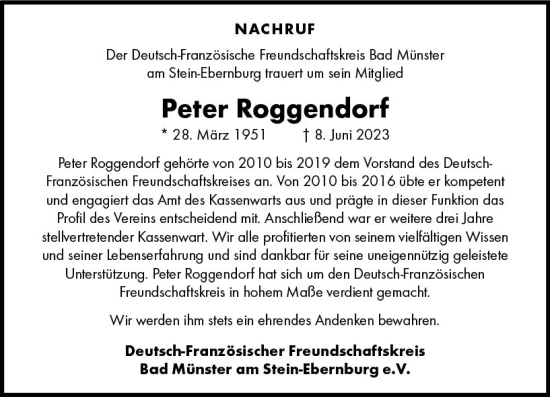 Traueranzeige von Peter Roggendorf von Allgemeine Zeitung Bad Kreuznach