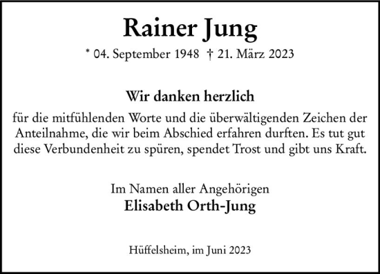 Traueranzeige von Rainer Jung von Allgemeine Zeitung Bad Kreuznach