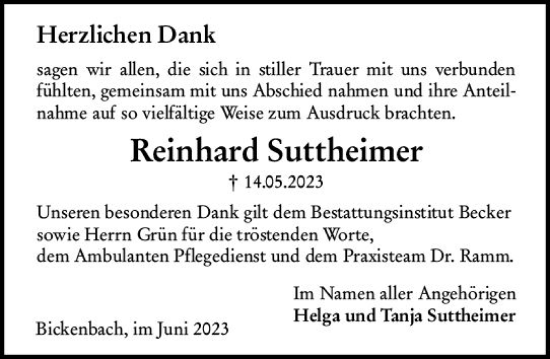 Traueranzeige von Reinhard Suttheimer von Darmstädter Echo