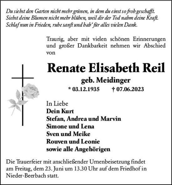Traueranzeige von Renate Elisabeth Reil von Darmstädter Echo