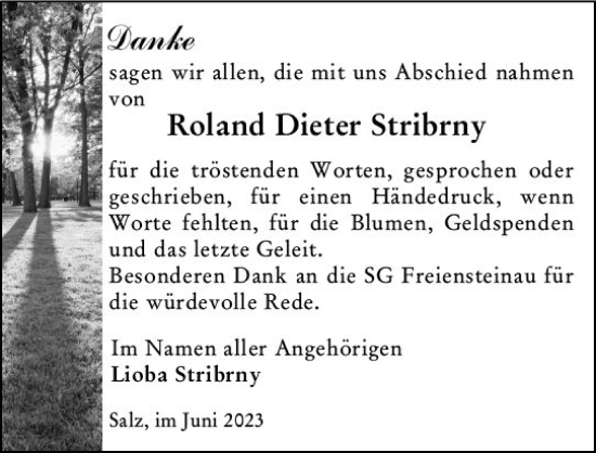 Traueranzeige von Roland Dieter Stribrny von Oberhessen Kurier