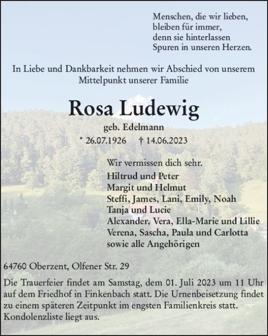 Traueranzeige von Rosa Ludewig von Odenwälder Echo