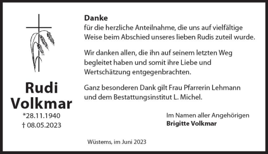 Traueranzeige von Rudi Volkmar von Idsteiner Land/Untertaunus