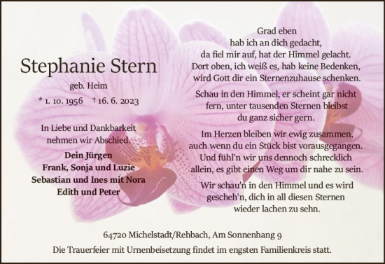 Traueranzeige von Stephanie Stern von Odenwälder Echo