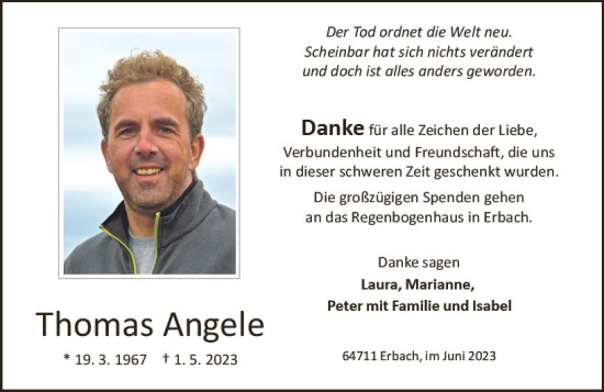 Traueranzeige von Thomas Angele von Odenwälder Echo